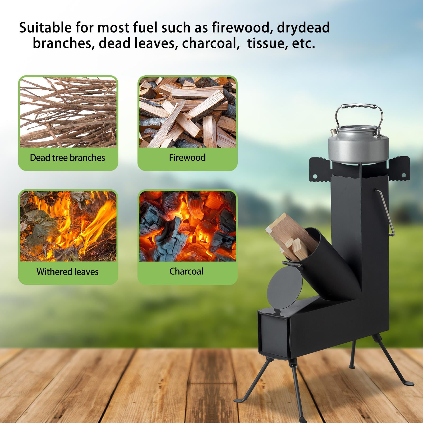 SalonMore Camping Rocket Stove with Handle Camping Essentials Survival