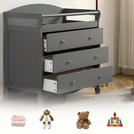 SalonMore Diaper Changing Tables and Dresser with 3-Drawer, Durable,Engineered Wood, Gray