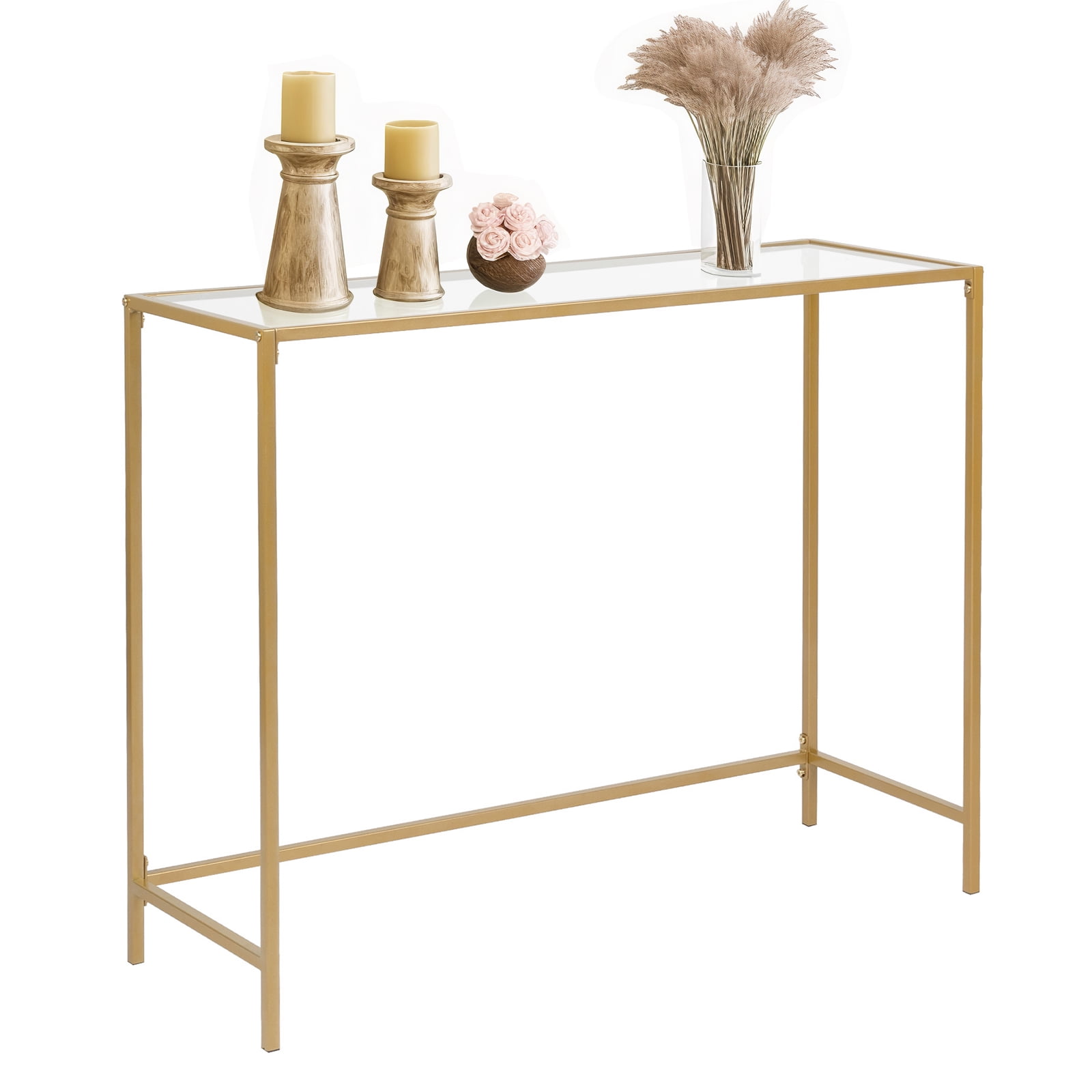 Gold Metal Frame Console Table with Tempered Glass Top