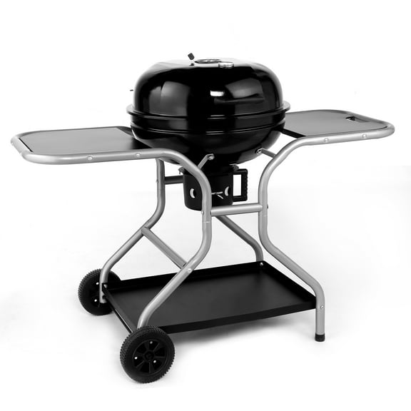 SalonMore Kettle Charcoal Grill with 2 Side Tables Outdoor Cooking Barbecue Grill with Wheels, Black
