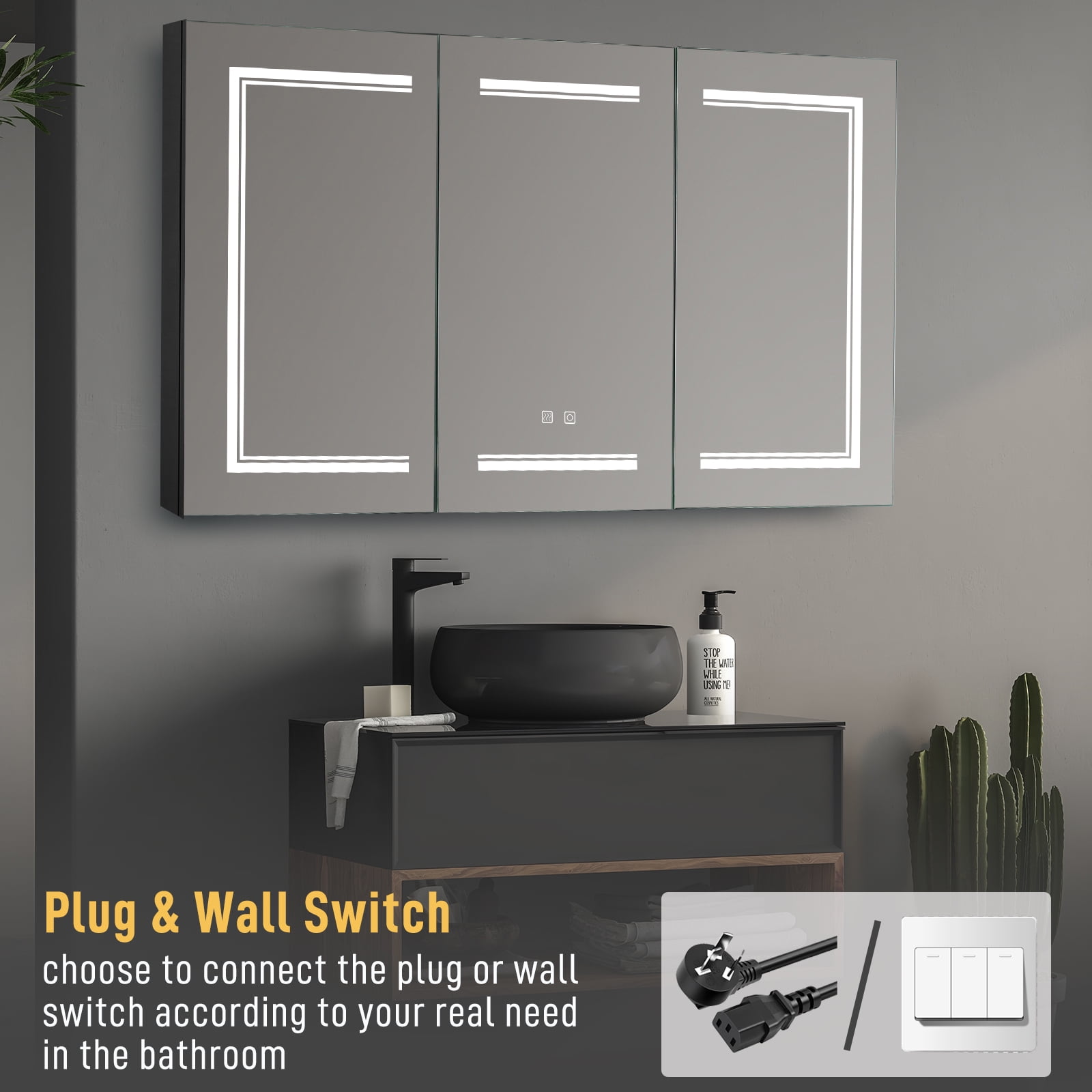 SalonMore LED Lighted Bathroom Wall Cabinet with Mirror, 48x28 Inch Medicine Cabinet with Light ...