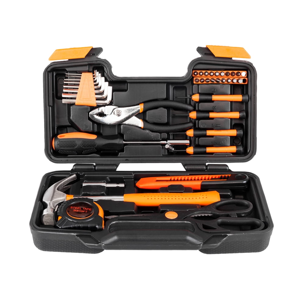SalonMore Orange Tool Set, General Household 39 Piece Hand Tool Kit, with Plastic Toolbox