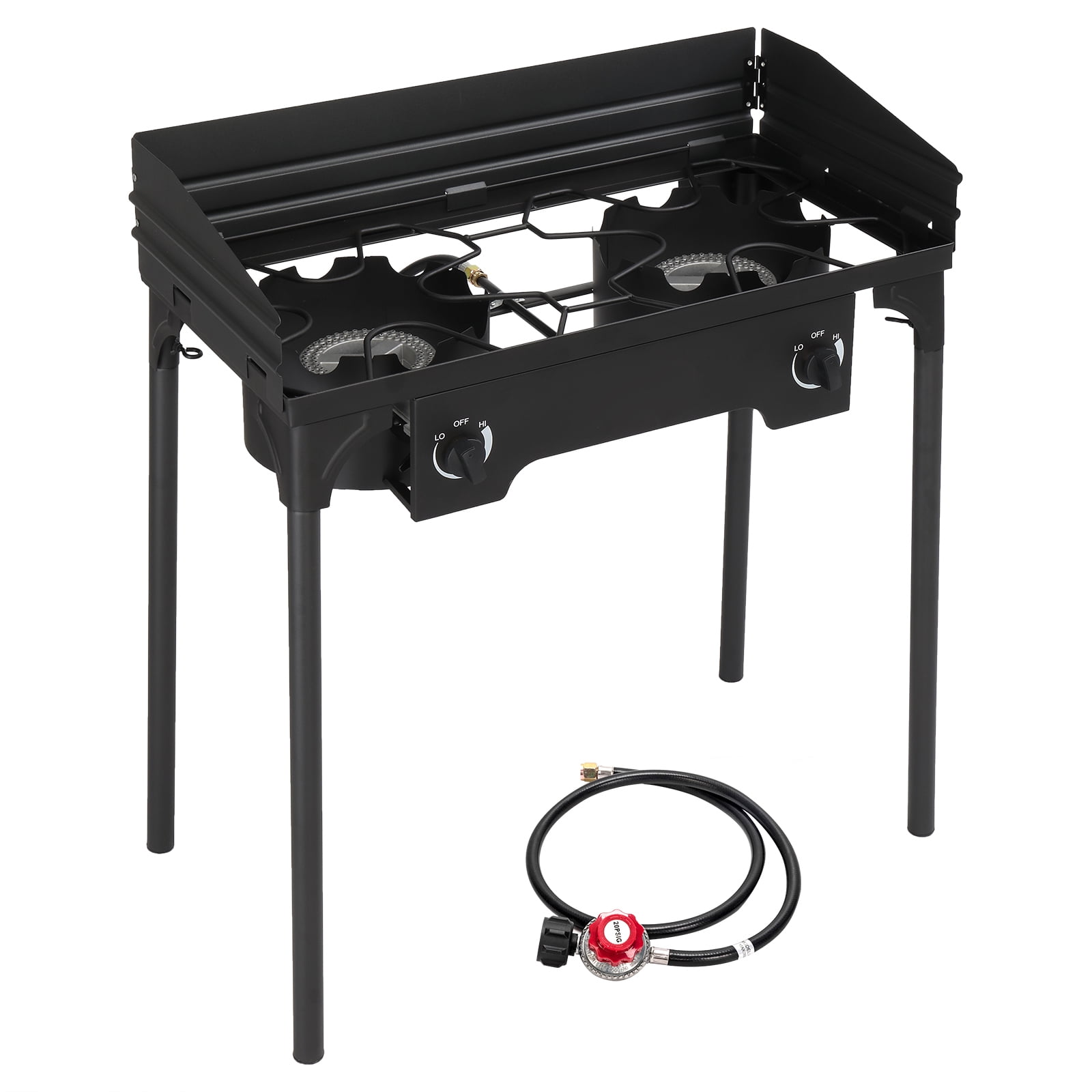 SalonMore Outdoor Camping Stove Gas Cooker  2 Burner w/ Wind Panel,Detachable Legs & CSA Regulator for Paito Cooking Frying