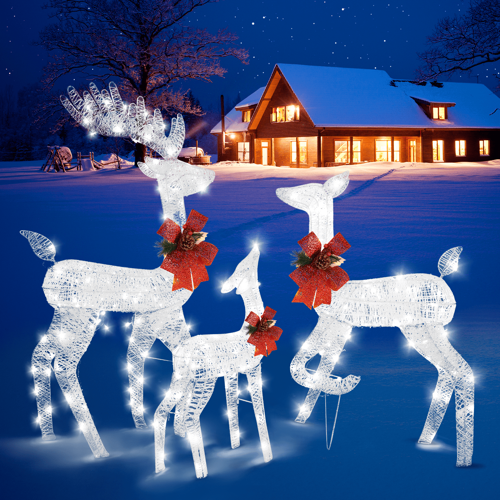 SalonMore 3-Piece LED Lighted Christmas Reindeer Set, Outdoor Xmas