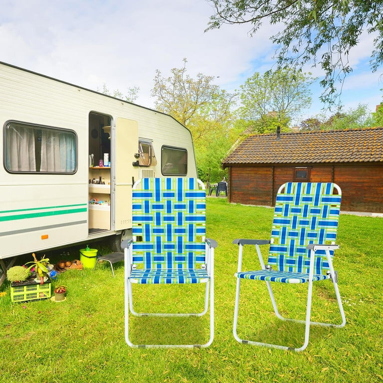 SalonMore Patio Folding Web Lawn Chair Set Portable Camping Chair Blue
