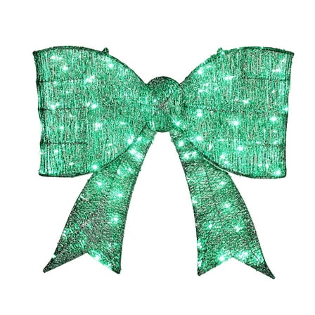 SalonMore Pre-lit Giant Bowknot, Lighted Metal Frame Christmas Decor with Green LEDs for Outdoor Indoor Use, Green