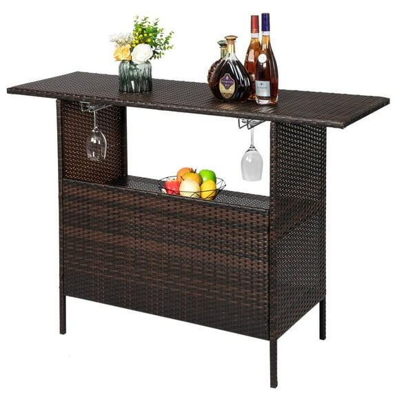 SalonMore Rattan Wicker Bistro Table with Storage Space, Patio Table for Outdoor and Indoor, Brown Gradient