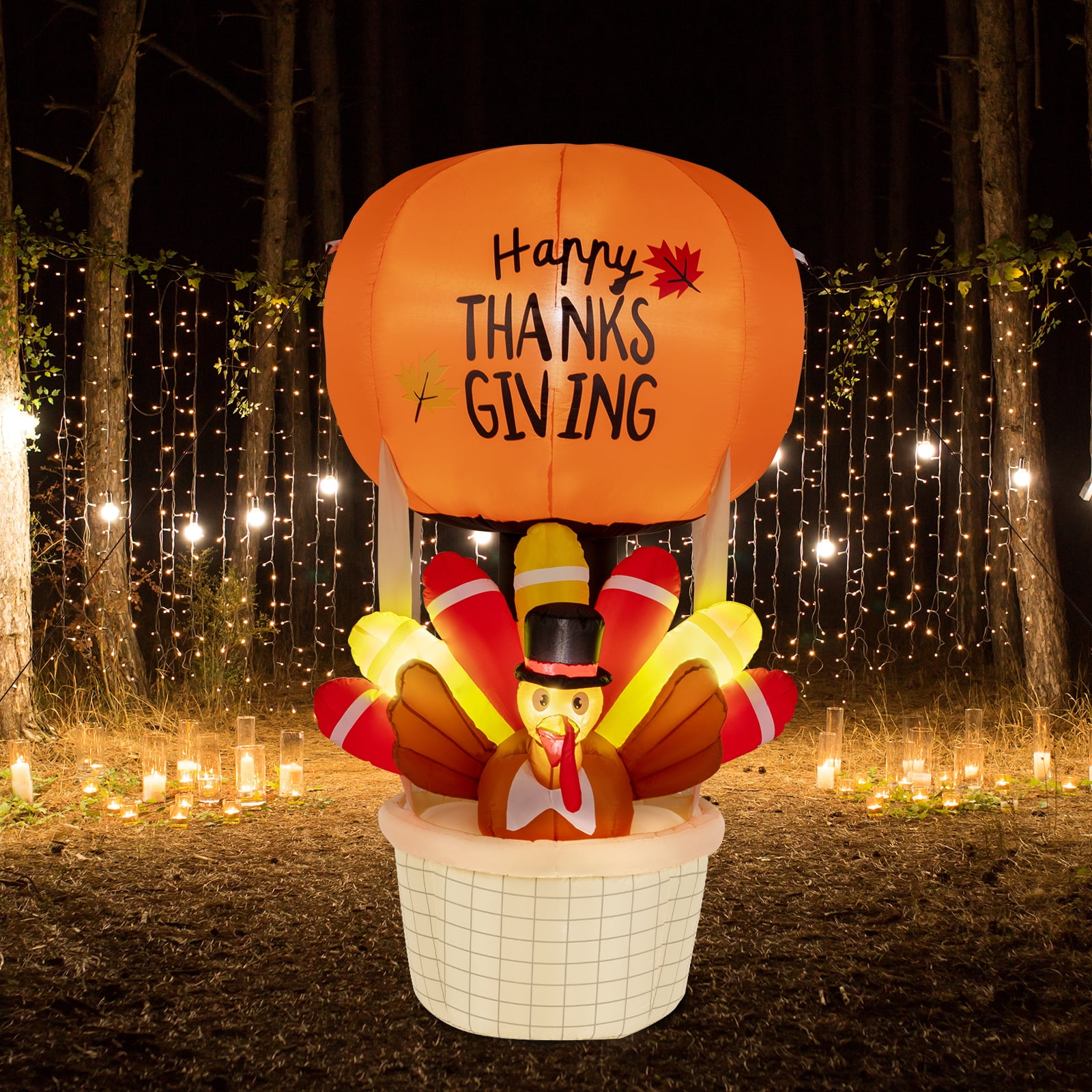 SalonMore Thanksgiving Day 5 ft Illuminated Hot Air Balloon with 5W 5 LED Lights and Garden Turkey Decoration