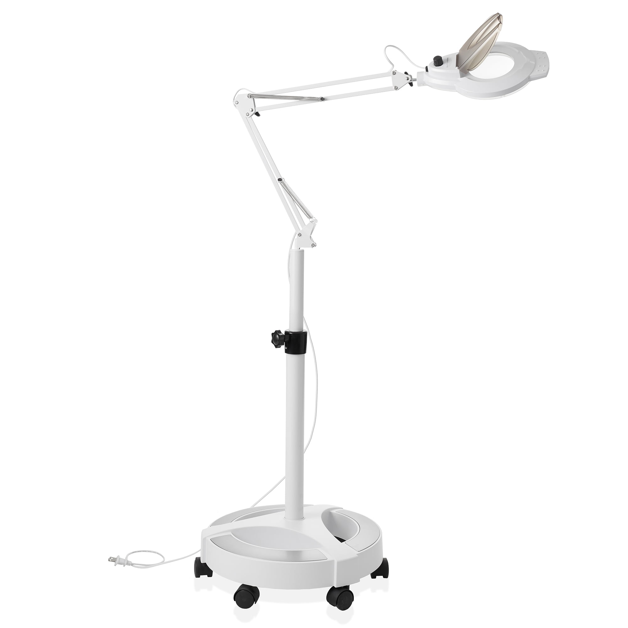 Saloniture 6 Wheel Rolling Base Magnifying LED Floor Lamp - Adjustable 3X  Magnifier with Dimmable Lights for Lashes, Facials, Salon, Esthetician Spa
