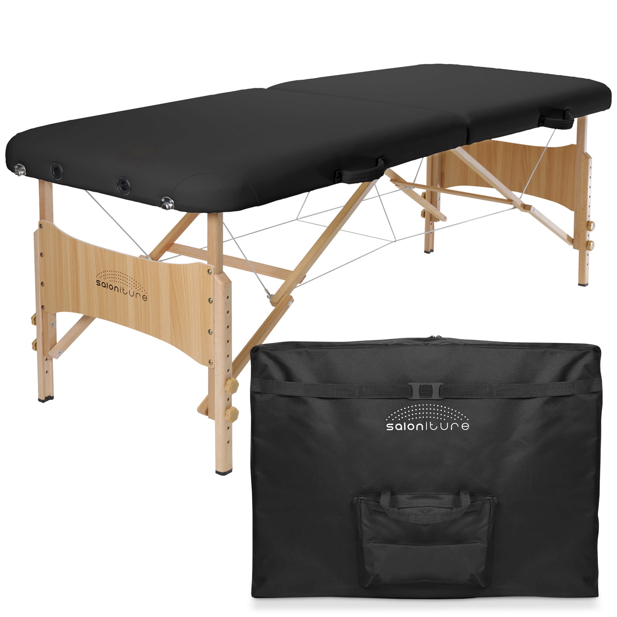 Black PU Leather Portable Folding Massage Table with Hardwood Frame