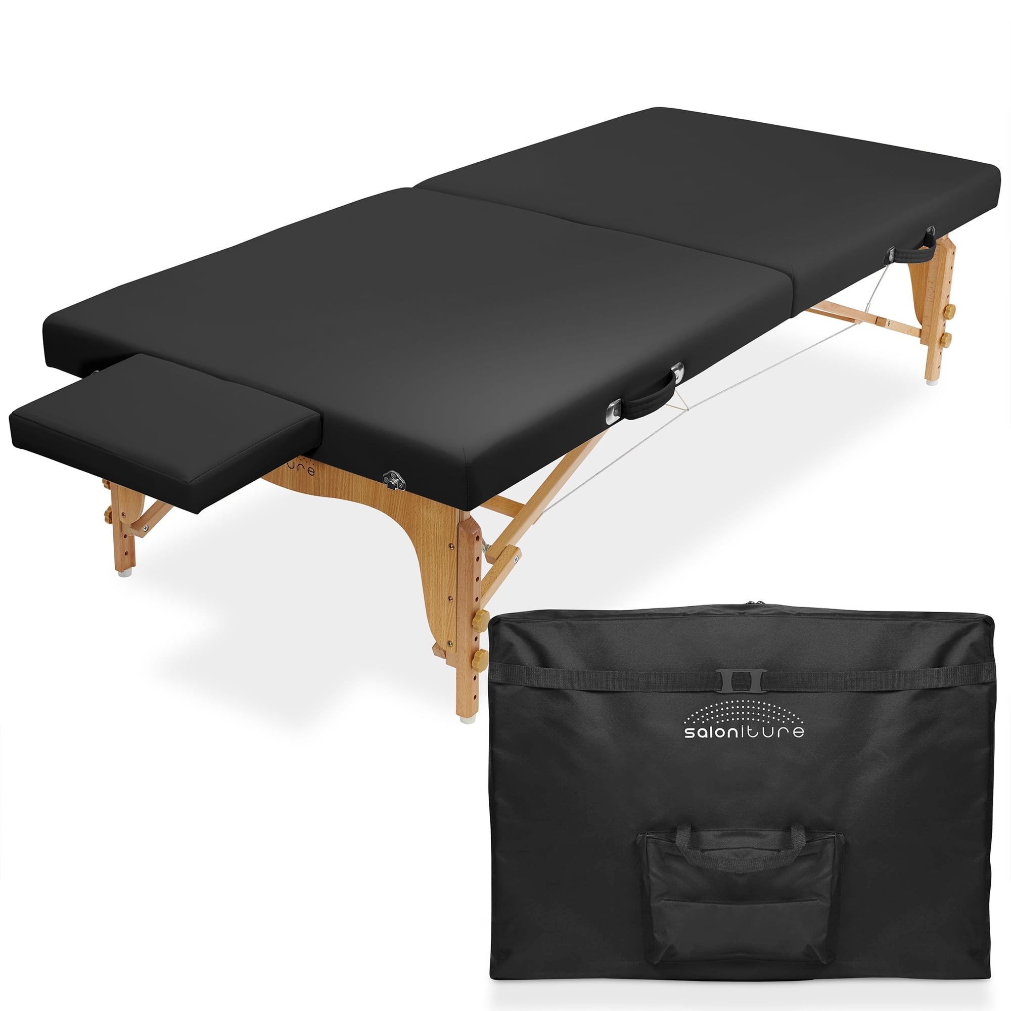Black PU Leather Adjustable Height Portable Massage Table