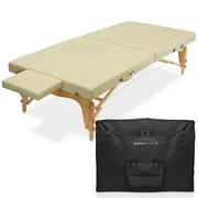 Saloniture Portable Physical Therapy Massage Table - Low to Ground Stretching Treatment Mat Platform - Cream