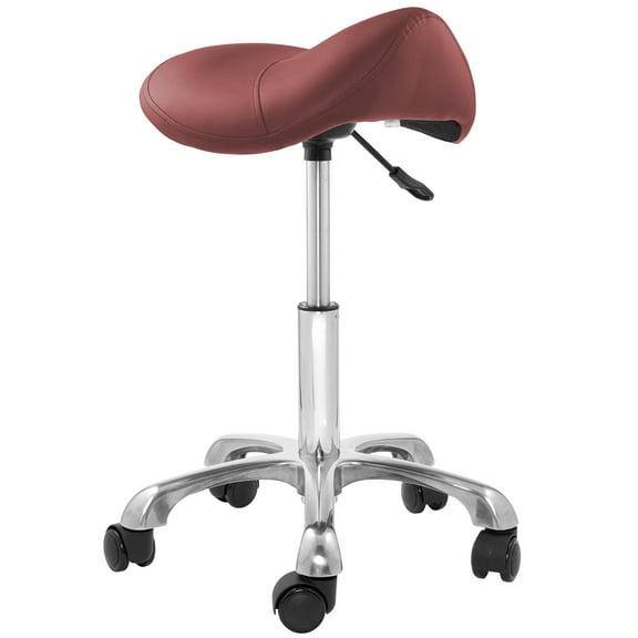 Saloniture Professional Ergonomic Saddle Stool, Burgundy - Adjustable Hydraulic Seat, Rolling Spa Salon, Massage, and Medical Office Chair with Swivel Wheels