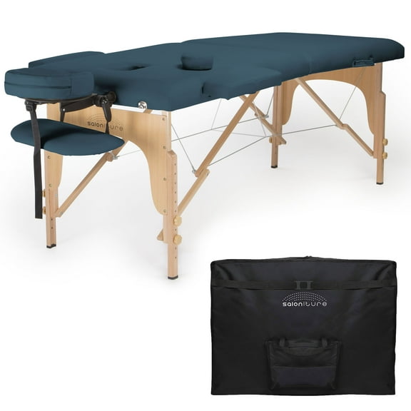 Saloniture Professional Portable Folding Massage Table with Carrying Case - Blue
