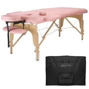 Saloniture Professional Portable Folding Massage Table with Carrying Case - Pink