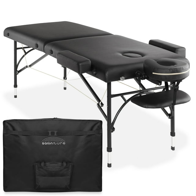 Saloniture Professional Portable Lightweight Bi Fold Massage Table With Aluminum Legs Includes