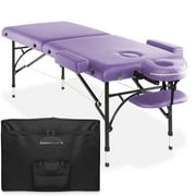 Saloniture Professional Portable Lightweight Bi-Fold Massage Table with Aluminum Legs - Includes Headrest, Face Cradle, Armrests and Carrying Case - Lavender