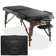 Saloniture Professional Portable Lightweight Bi-Fold Memory Foam Massage Table with Reiki Panels  - Includes Headrest, Face Cradle, Armrests and Carrying Case - Black