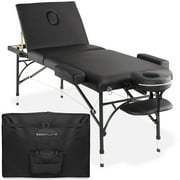 Saloniture Professional Portable Lightweight Tri-Fold Massage Table with Aluminum Legs - Includes Headrest, Face Cradle, Armrests and Carrying Case - Black