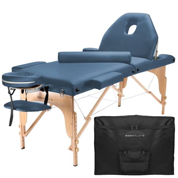 Saloniture Professional Portable Massage Table with Backrest - Blue