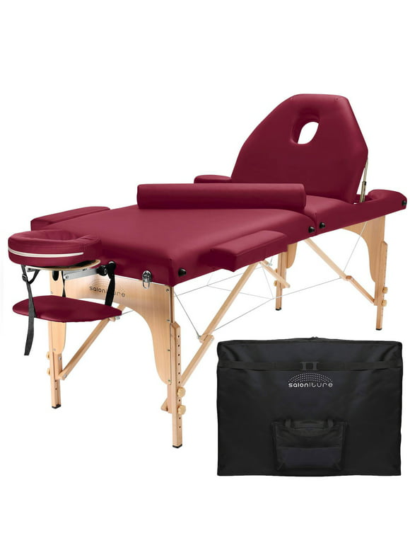 Saloniture Professional Portable Massage Table with Backrest - Burgundy