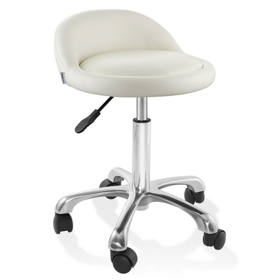 Saloniture Rolling Hydraulic Salon Stool with Low Backrest - Adjustable Swivel Chair for Spa, Shop, Salon, Massage, or Medical Office, Cream