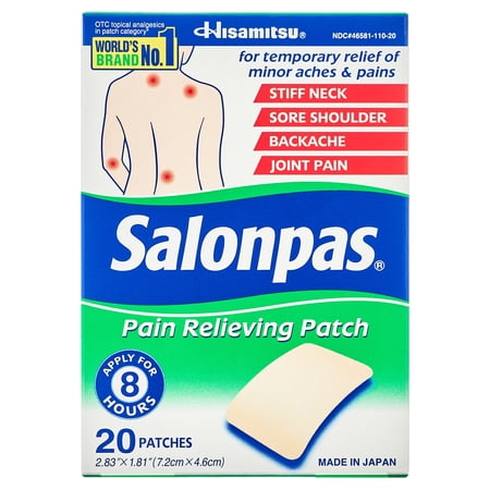 Salonpas 8 Hour Pain Relief Patch with Camphor and Menthol for Back and Muscles, 20 Count