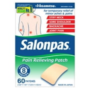 Salonpas 8 Hour Pain Relief Patch with Camphor 3.1% & Menthol 6% for Back & Muscles, 60 Count