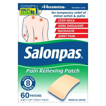 Salonpas 8 Hour Pain Relief Patch with Camphor 3.1% & Menthol 6% for Back & Muscles, 60 Count