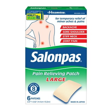 Salonpas 8 Hour Pain Relief Patch with Camphor 3.1% & Menthol 6% for Back & Muscles, Large, 6 Count