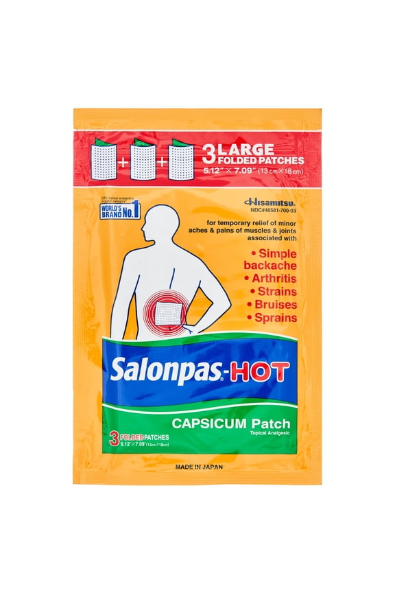 Hot Large Unscented Pain Relief Patch with Capsicum, 3 Count, For Muscle Soreness & Joint Pain
