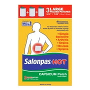 Salonpas Hot Large, Unscented Pain Relief Patch with Capsicum, Topical Analgesic, 3 Large Patches