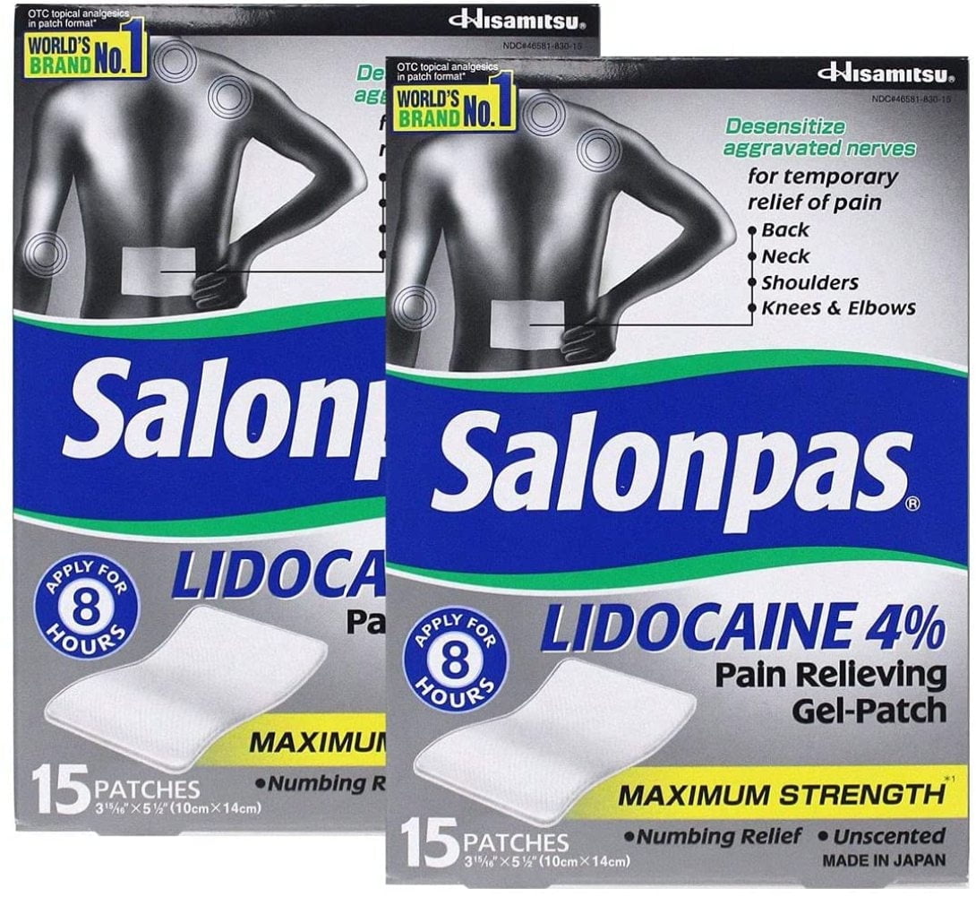 Salonpas LIDOCAINE (2 Packs of 15 Patches) Pain Relieving Maximum Strength Gel Patch! (2)