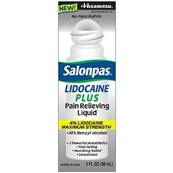 Salonpas LIDOCAINE PLUS Pain Relieving Liquid 4% Lidocaine Maximum Strength 3 oz (Pack of 2)