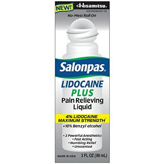 Salonpas LIDOCAINE PLUS Pain Relieving Liquid 4% Lidocaine Maximum Strength 3 oz (Pack of 6)
