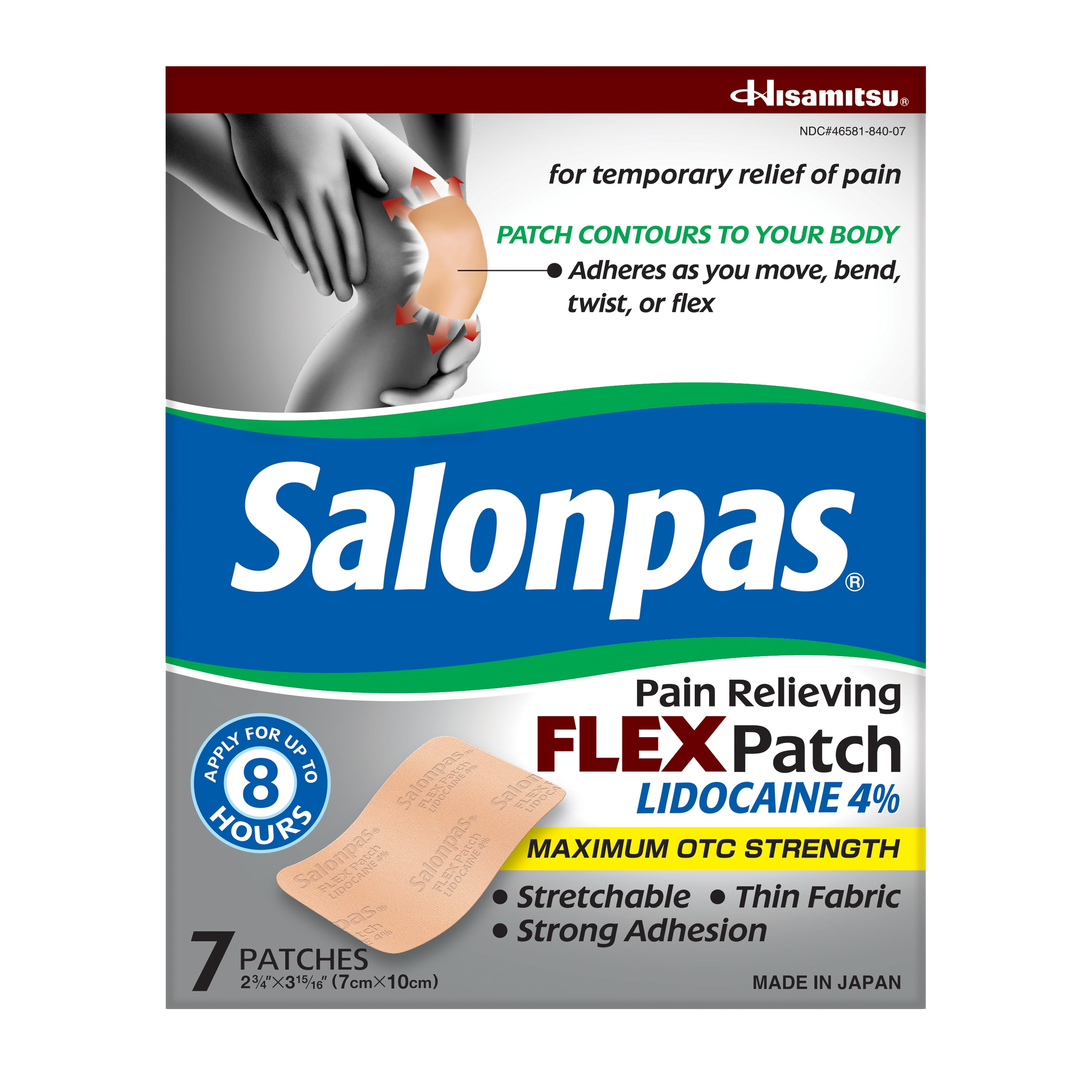 Salonpas Flexible Pain Relief Patch Lidocaine 4%, 8 Hours, Thin, 7 Count