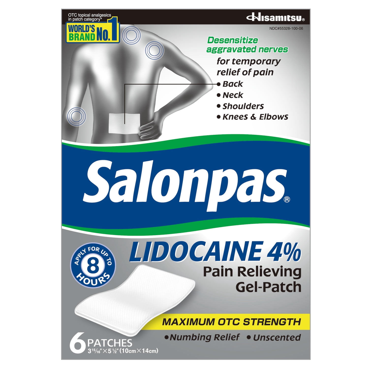 Salonpas Lidocaine 4% Pain Relieving Gel-Patch, 6 Count (Pack of 1)