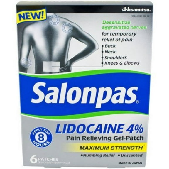 Salonpas Lidocaine Maximim Strength Pain Relieving Gel-Patch 6 ea (Pack of 2)