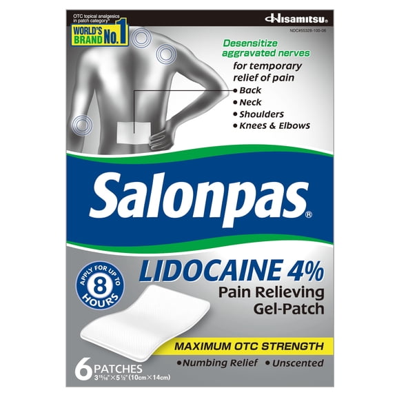 Salonpas Lidocaine 4% Pain Relieving Gel-Patch, 6 Count (Pack of 1)
