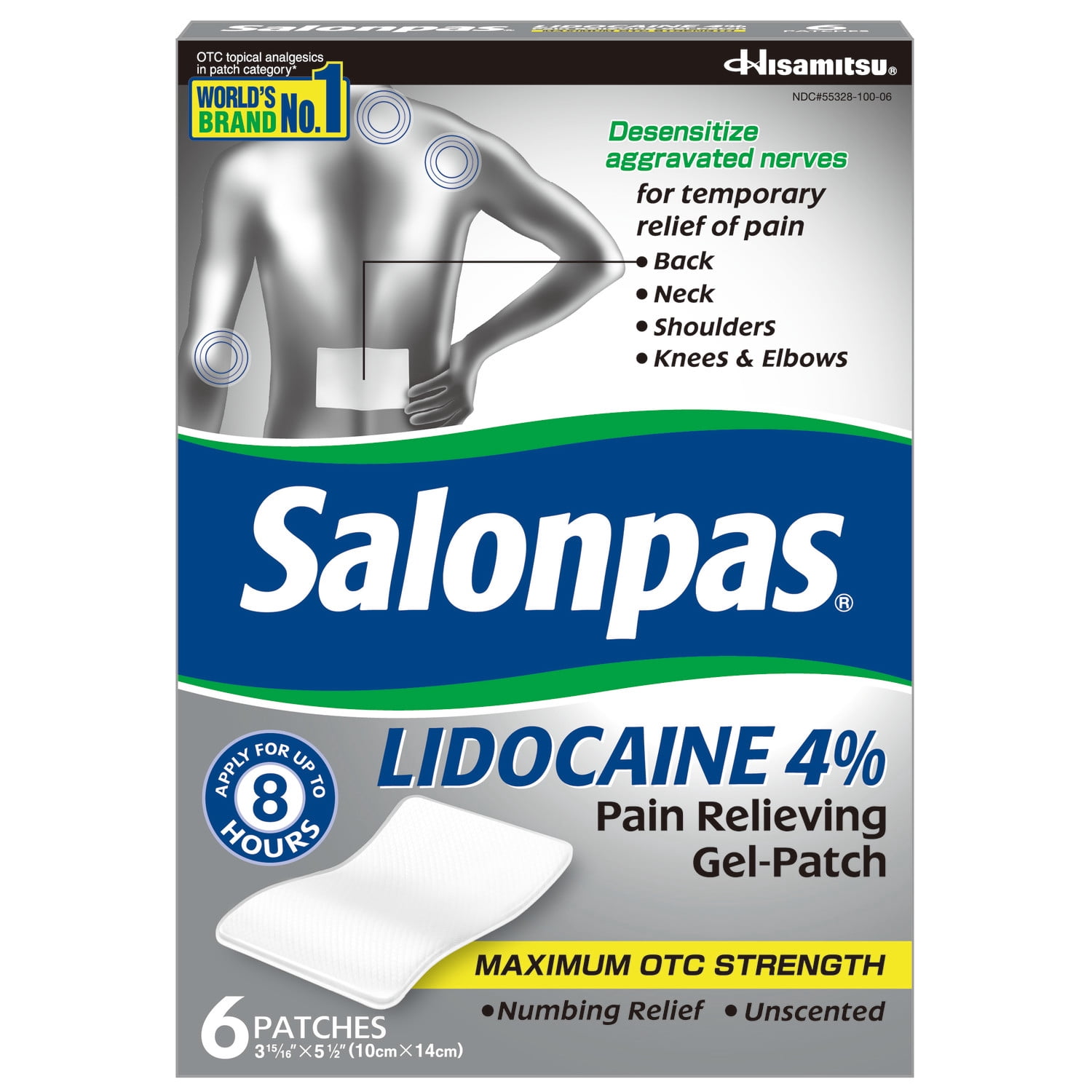 Salonpas Lidocaine Maximum Strength Pain Relieving Gel-Patch, 6 Count