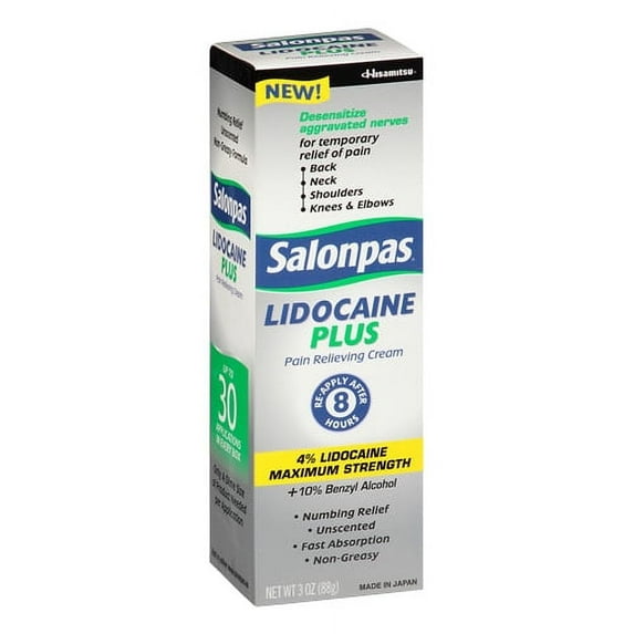 Salonpas Lidocaine Plus Pain Relieving Cream With 4% Lidocaine Maxmium Strength, 3 oz, 3 Pack