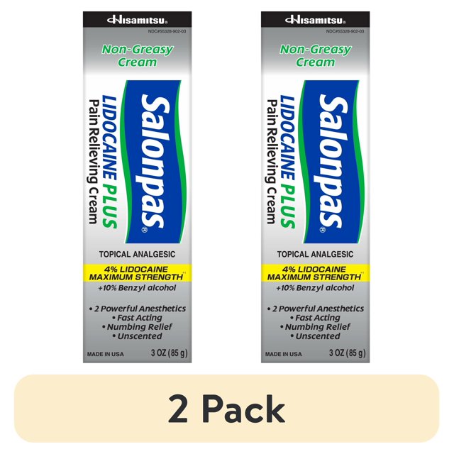 (2 pack) Salonpas Maximum Strength Lidocaine 4 Pain Relief Cream, 3oz