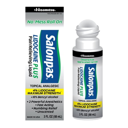 Salonpas Lidocaine Plus Pain Relieving Liquid Roll On, 3 fluid oz (88 ml)