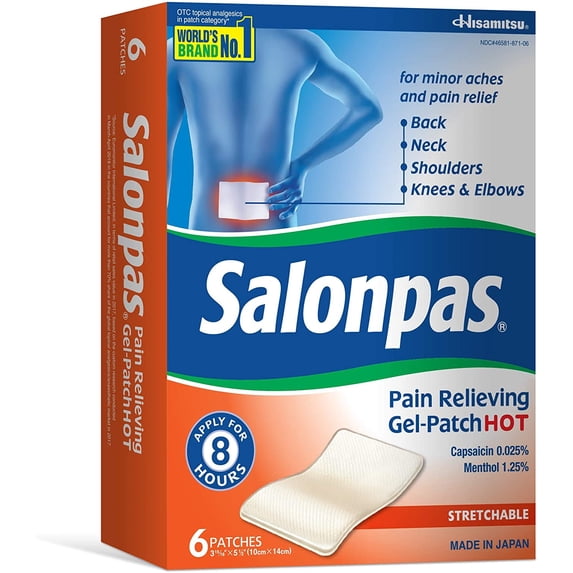 Salonpas Pain Relief Patches for Back, Neck, Shoulder, Knee and Muscle Soreness - 6 Count