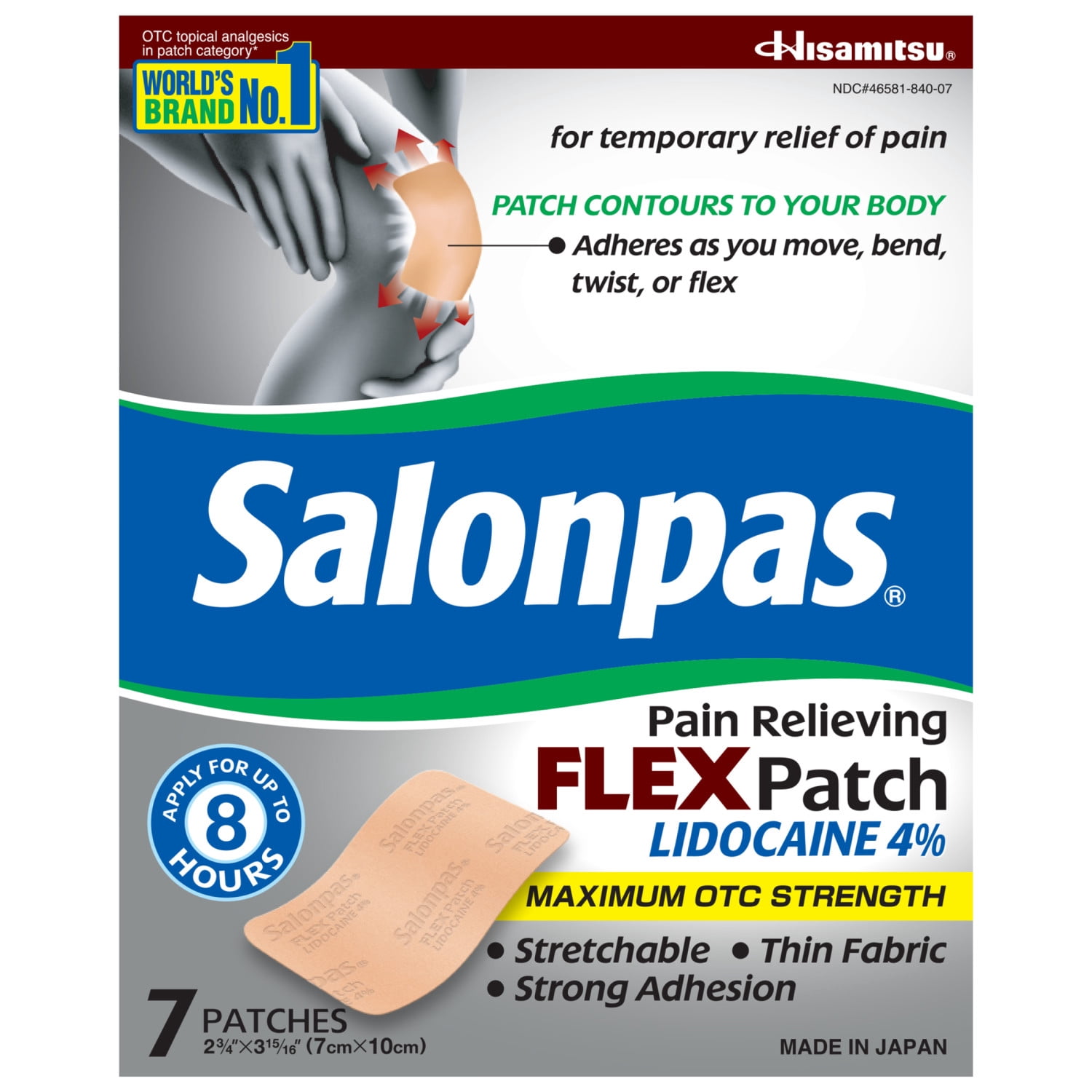 Salonpas Pain Relieving FLEX Patch Lidocaine 4%, 7 Count (Pack of 1)