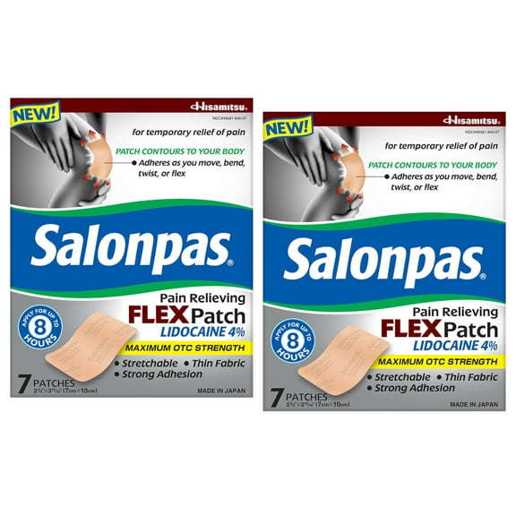 Salonpas Pain Relieving Flex Patch Lidocaine 4%, 7 Count - Pack of 2