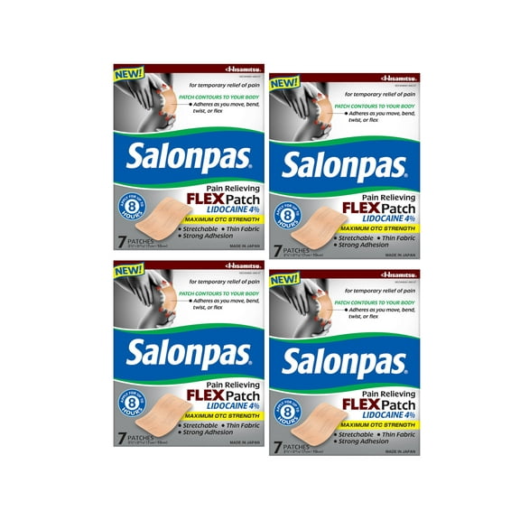 Salonpas Pain Relieving Flex Patch Lidocaine 4%, 7 Count - Pack of 4