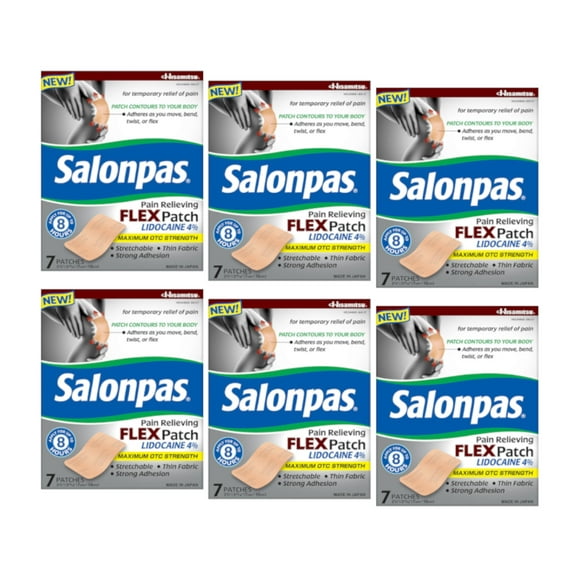 Salonpas Pain Relieving Flex Patch Lidocaine 4%, 7 Count - Pack of 6