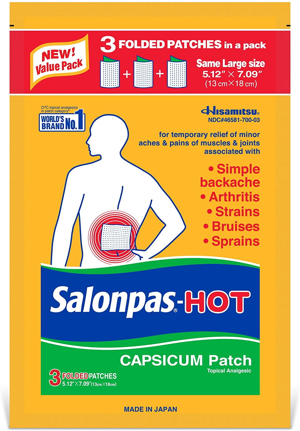 "Salonpas Pain Relieving HOT Capsicum Patch, Count ( Pack), for Back
