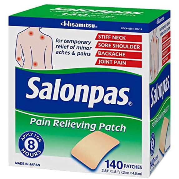 Salonpas Pain Relieving Patch 2.83" x 1.81" (Various Size Packs) (1 Box (140 Patches))